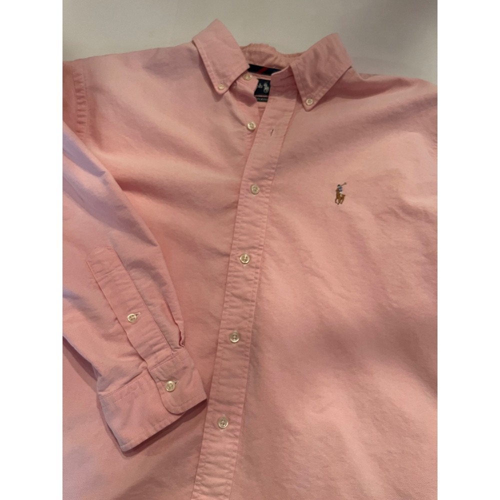 Ralph Lauren Classic Fit Long Sleeve Button Up Shirt Pink Size Large Small Stain